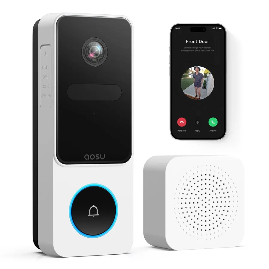 AOSU 2K QHD battery video doorbell with indoor chime